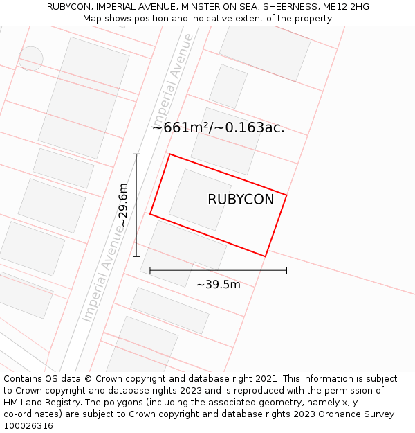 RUBYCON, IMPERIAL AVENUE, MINSTER ON SEA, SHEERNESS, ME12 2HG: Plot and title map