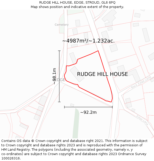 RUDGE HILL HOUSE, EDGE, STROUD, GL6 6PQ: Plot and title map