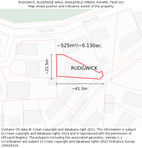 RUDGWICK, ALDERSIDE WALK, ENGLEFIELD GREEN, EGHAM, TW20 0LY: Plot and title map