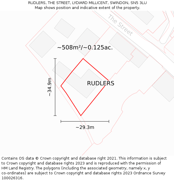 RUDLERS, THE STREET, LYDIARD MILLICENT, SWINDON, SN5 3LU: Plot and title map