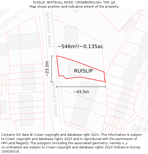 RUISLIP, WHITEHILL ROAD, CROWBOROUGH, TN6 1JA: Plot and title map