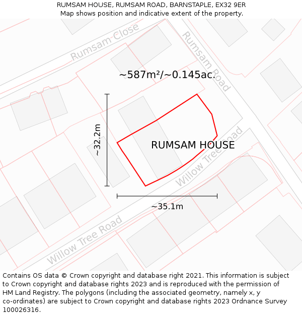 RUMSAM HOUSE, RUMSAM ROAD, BARNSTAPLE, EX32 9ER: Plot and title map