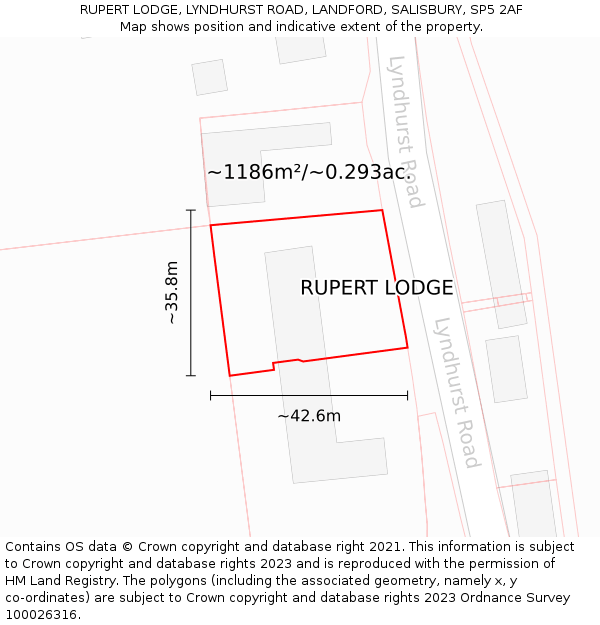 RUPERT LODGE, LYNDHURST ROAD, LANDFORD, SALISBURY, SP5 2AF: Plot and title map