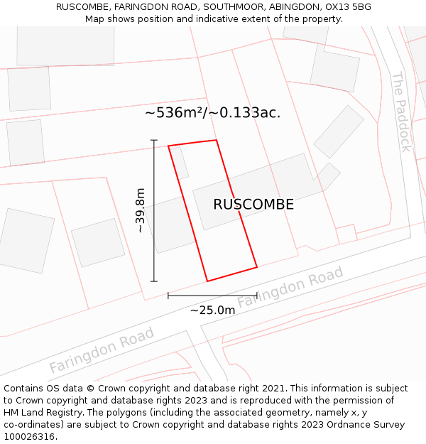 RUSCOMBE, FARINGDON ROAD, SOUTHMOOR, ABINGDON, OX13 5BG: Plot and title map