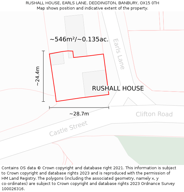 RUSHALL HOUSE, EARLS LANE, DEDDINGTON, BANBURY, OX15 0TH: Plot and title map