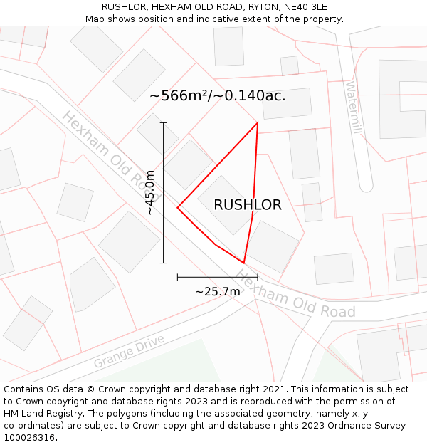 RUSHLOR, HEXHAM OLD ROAD, RYTON, NE40 3LE: Plot and title map