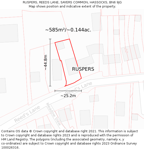 RUSPERS, REEDS LANE, SAYERS COMMON, HASSOCKS, BN6 9JG: Plot and title map