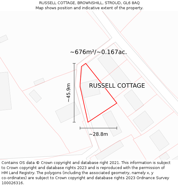 RUSSELL COTTAGE, BROWNSHILL, STROUD, GL6 8AQ: Plot and title map