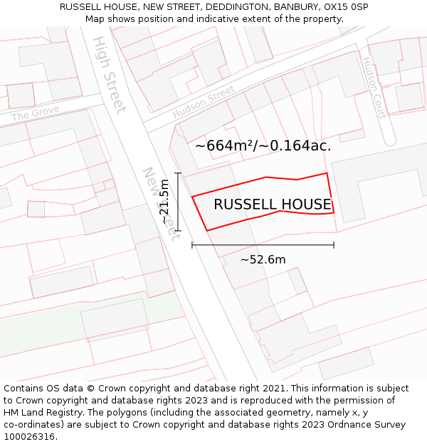 RUSSELL HOUSE, NEW STREET, DEDDINGTON, BANBURY, OX15 0SP: Plot and title map