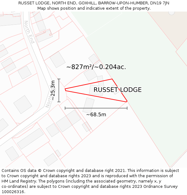 RUSSET LODGE, NORTH END, GOXHILL, BARROW-UPON-HUMBER, DN19 7JN: Plot and title map