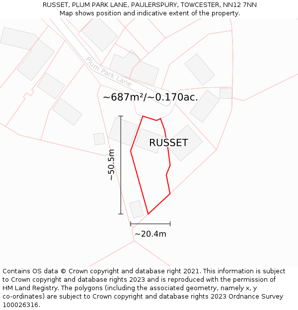 RUSSET, PLUM PARK LANE, PAULERSPURY, TOWCESTER, NN12 7NN: Plot and title map