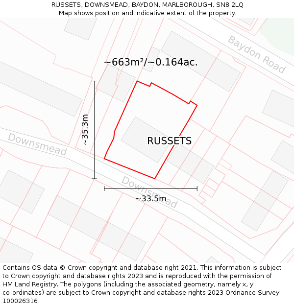 RUSSETS, DOWNSMEAD, BAYDON, MARLBOROUGH, SN8 2LQ: Plot and title map