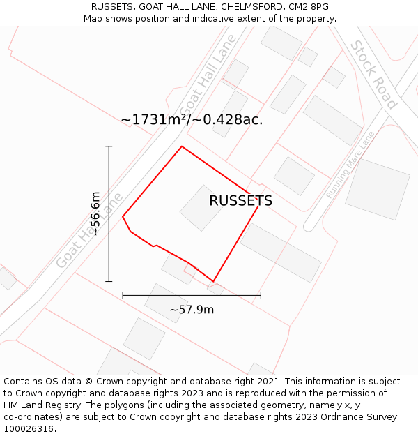 RUSSETS, GOAT HALL LANE, CHELMSFORD, CM2 8PG: Plot and title map