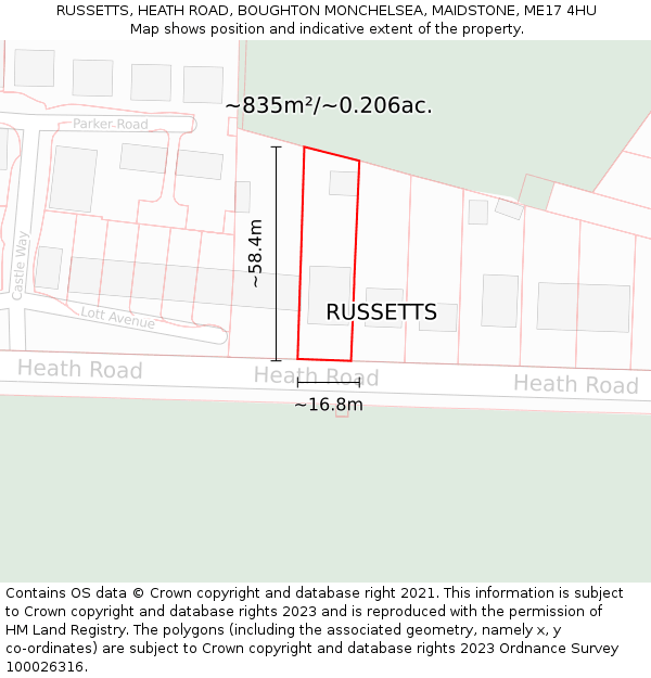 RUSSETTS, HEATH ROAD, BOUGHTON MONCHELSEA, MAIDSTONE, ME17 4HU: Plot and title map