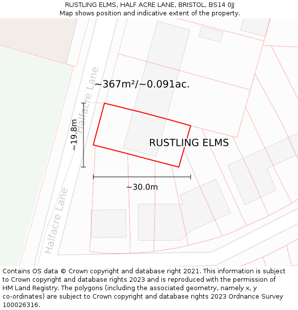 RUSTLING ELMS, HALF ACRE LANE, BRISTOL, BS14 0JJ: Plot and title map