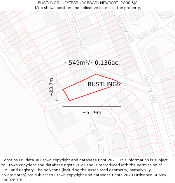 RUSTLINGS, HEYTESBURY ROAD, NEWPORT, PO30 5JG: Plot and title map