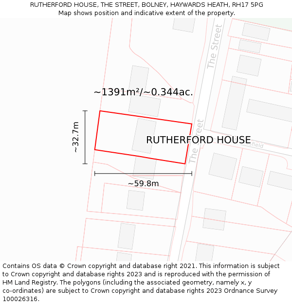 RUTHERFORD HOUSE, THE STREET, BOLNEY, HAYWARDS HEATH, RH17 5PG: Plot and title map