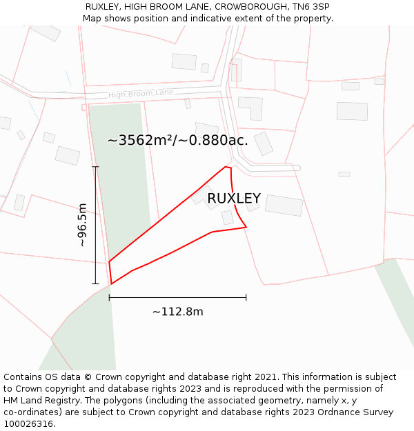 RUXLEY, HIGH BROOM LANE, CROWBOROUGH, TN6 3SP: Plot and title map