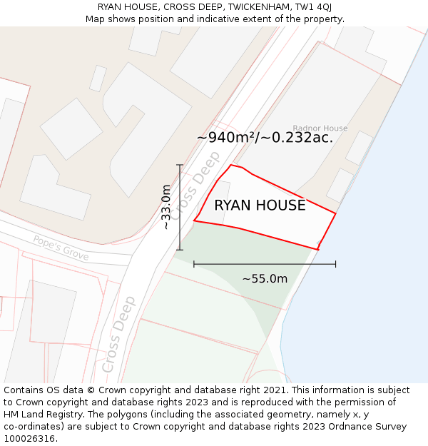 RYAN HOUSE, CROSS DEEP, TWICKENHAM, TW1 4QJ: Plot and title map