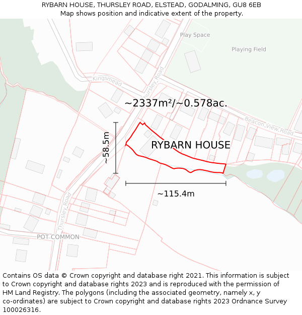 RYBARN HOUSE, THURSLEY ROAD, ELSTEAD, GODALMING, GU8 6EB: Plot and title map
