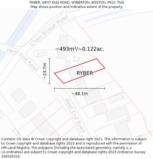 RYBER, WEST END ROAD, WYBERTON, BOSTON, PE21 7NQ: Plot and title map