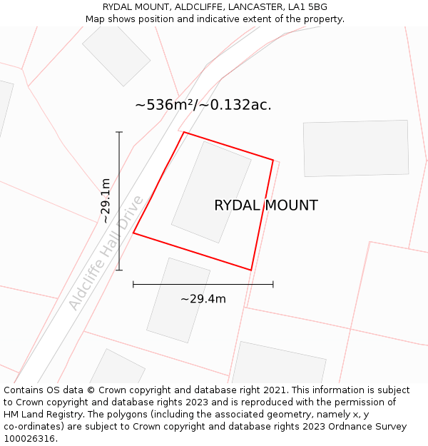 RYDAL MOUNT, ALDCLIFFE, LANCASTER, LA1 5BG: Plot and title map