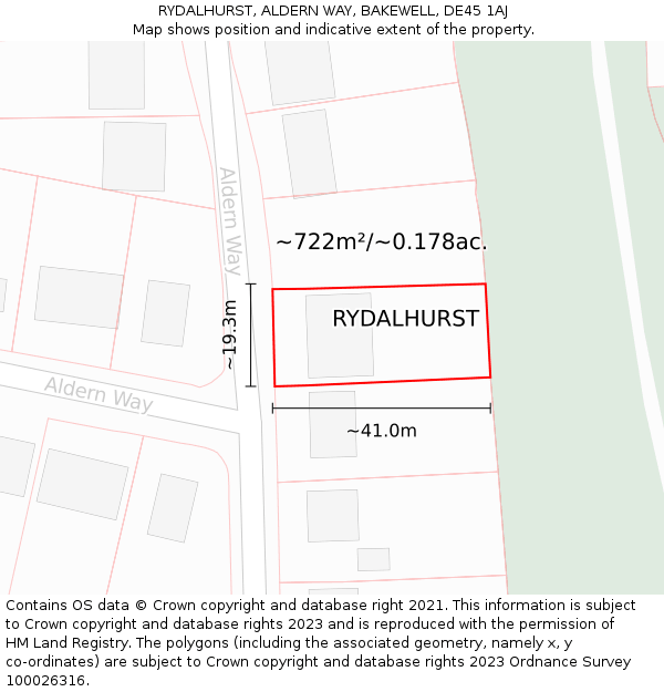 RYDALHURST, ALDERN WAY, BAKEWELL, DE45 1AJ: Plot and title map