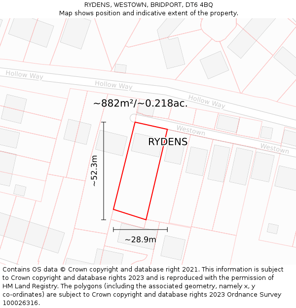 RYDENS, WESTOWN, BRIDPORT, DT6 4BQ: Plot and title map