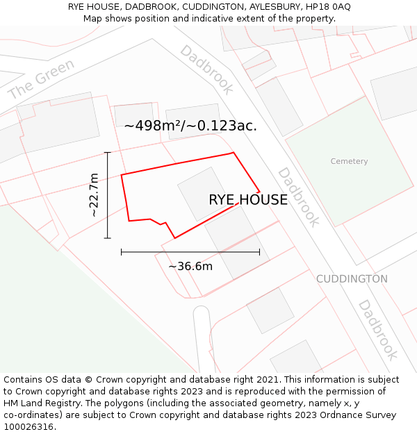 RYE HOUSE, DADBROOK, CUDDINGTON, AYLESBURY, HP18 0AQ: Plot and title map