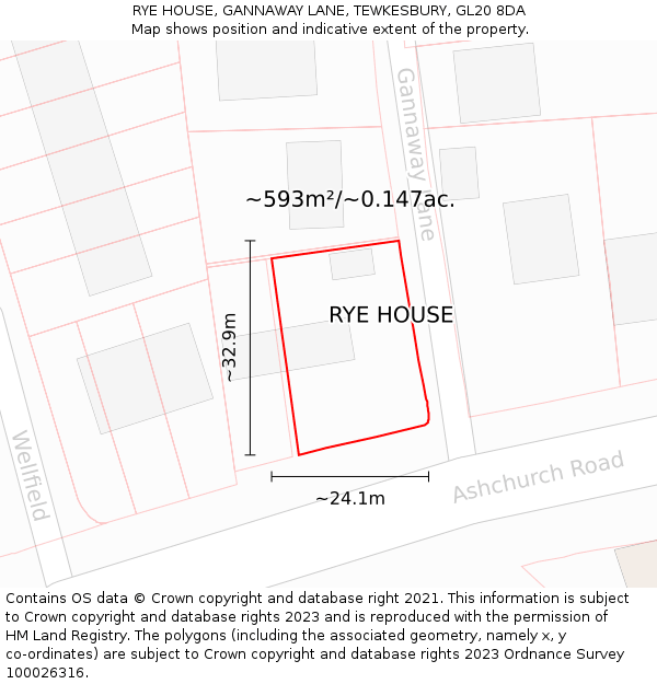 RYE HOUSE, GANNAWAY LANE, TEWKESBURY, GL20 8DA: Plot and title map