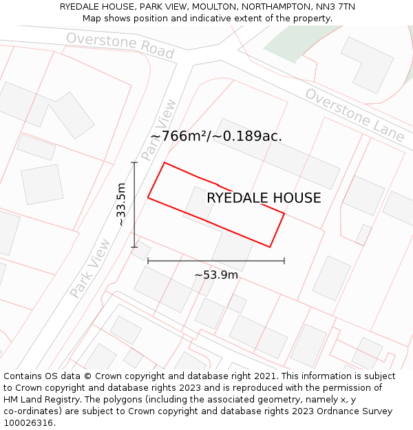 RYEDALE HOUSE, PARK VIEW, MOULTON, NORTHAMPTON, NN3 7TN: Plot and title map