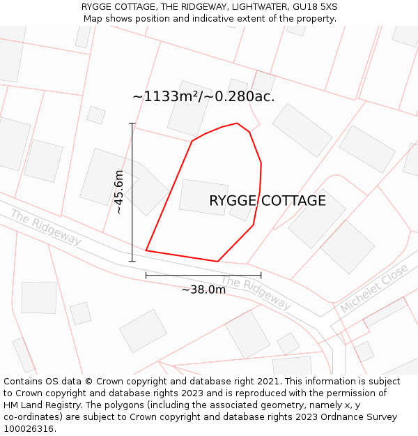 RYGGE COTTAGE, THE RIDGEWAY, LIGHTWATER, GU18 5XS: Plot and title map