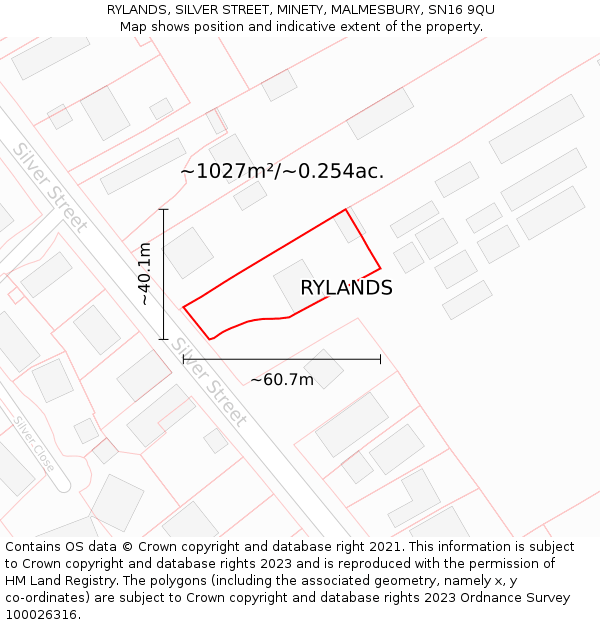 RYLANDS, SILVER STREET, MINETY, MALMESBURY, SN16 9QU: Plot and title map