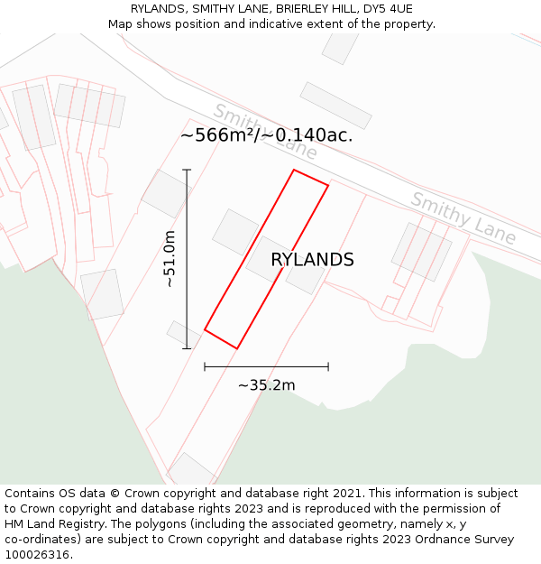 RYLANDS, SMITHY LANE, BRIERLEY HILL, DY5 4UE: Plot and title map