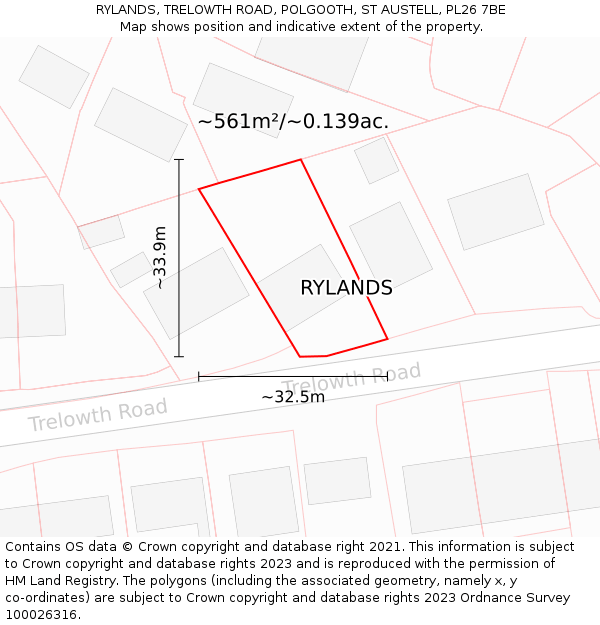 RYLANDS, TRELOWTH ROAD, POLGOOTH, ST AUSTELL, PL26 7BE: Plot and title map