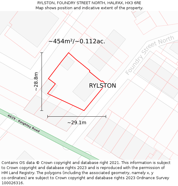 RYLSTON, FOUNDRY STREET NORTH, HALIFAX, HX3 6RE: Plot and title map