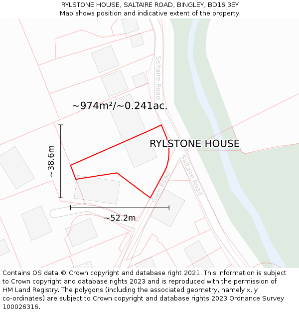 RYLSTONE HOUSE, SALTAIRE ROAD, BINGLEY, BD16 3EY: Plot and title map