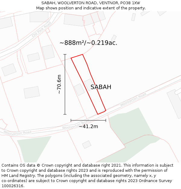 SABAH, WOOLVERTON ROAD, VENTNOR, PO38 1XW: Plot and title map