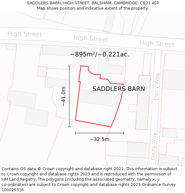 SADDLERS BARN, HIGH STREET, BALSHAM, CAMBRIDGE, CB21 4EP: Plot and title map