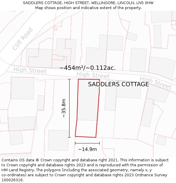 SADDLERS COTTAGE, HIGH STREET, WELLINGORE, LINCOLN, LN5 0HW: Plot and title map