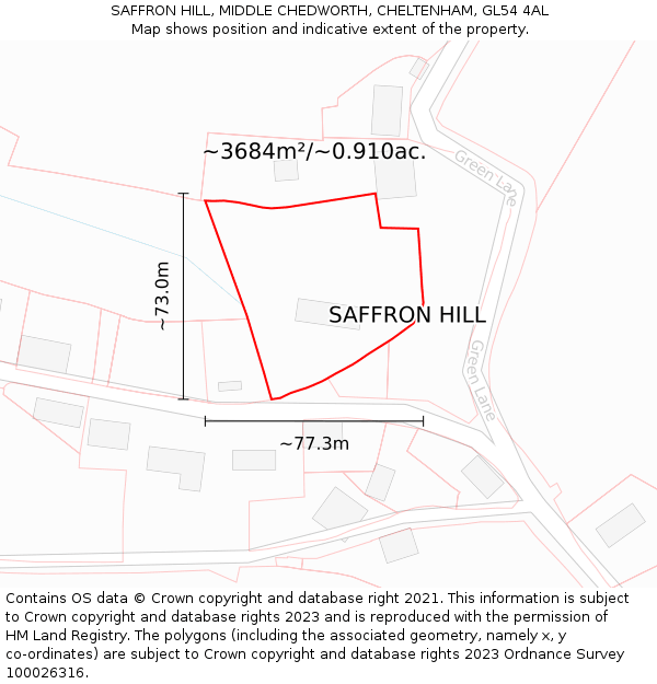 SAFFRON HILL, MIDDLE CHEDWORTH, CHELTENHAM, GL54 4AL: Plot and title map