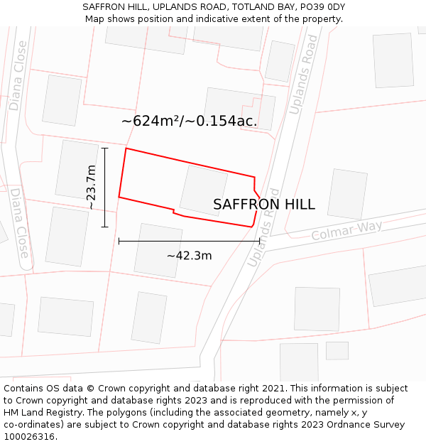 SAFFRON HILL, UPLANDS ROAD, TOTLAND BAY, PO39 0DY: Plot and title map