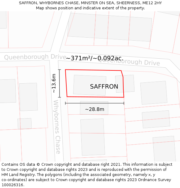 SAFFRON, WHYBORNES CHASE, MINSTER ON SEA, SHEERNESS, ME12 2HY: Plot and title map