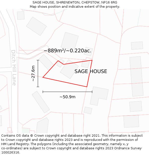 SAGE HOUSE, SHIRENEWTON, CHEPSTOW, NP16 6RG: Plot and title map