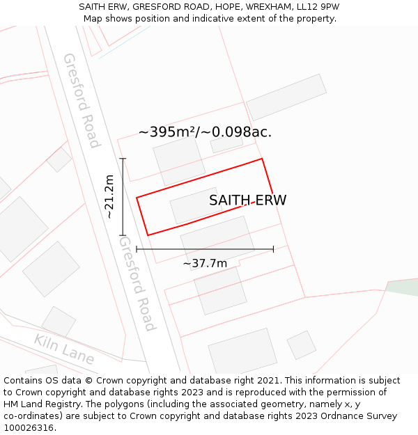 SAITH ERW, GRESFORD ROAD, HOPE, WREXHAM, LL12 9PW: Plot and title map