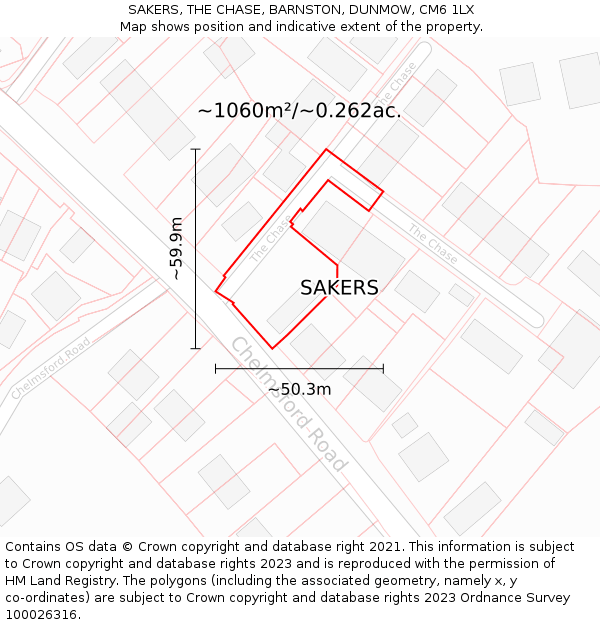 SAKERS, THE CHASE, BARNSTON, DUNMOW, CM6 1LX: Plot and title map
