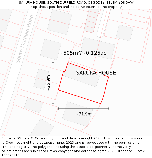 SAKURA HOUSE, SOUTH DUFFIELD ROAD, OSGODBY, SELBY, YO8 5HW: Plot and title map