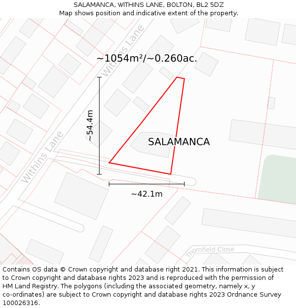 SALAMANCA, WITHINS LANE, BOLTON, BL2 5DZ: Plot and title map