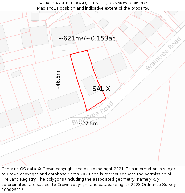 SALIX, BRAINTREE ROAD, FELSTED, DUNMOW, CM6 3DY: Plot and title map