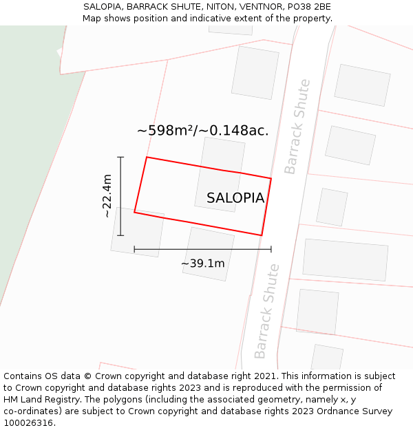 SALOPIA, BARRACK SHUTE, NITON, VENTNOR, PO38 2BE: Plot and title map